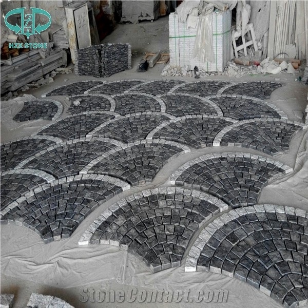 Mixed Size French Pattern Zp Black Basalt Andesite Cobble Stone,Cobblestone,Cube Stone,Paving Sets for Country Yard,Road,Square,Patio,Garden,Driveway