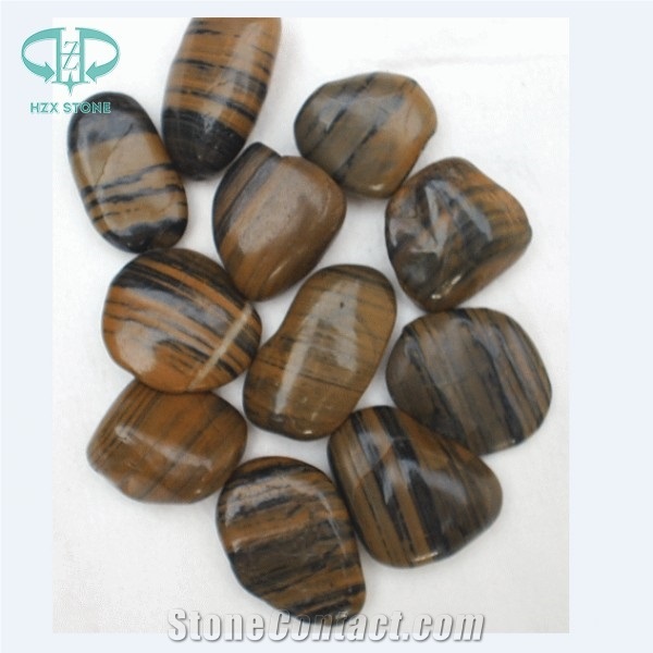 Polished Tiger Skin Pebbles Yellow Pebble Stone
