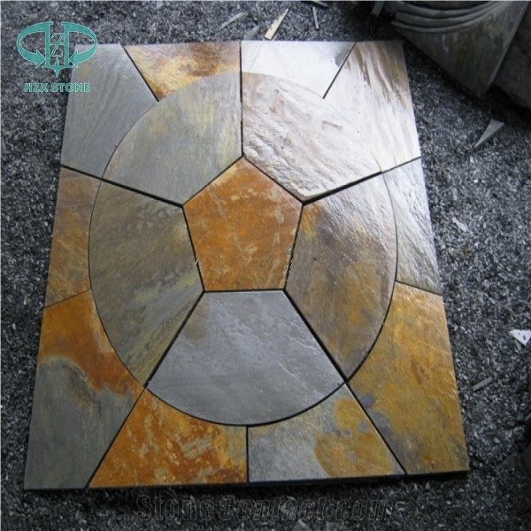 Rusty Round/Circular Shape Floor Tile Covering,Landscaping Paver Tile Cladding, China Multicolor Slate Flagstone