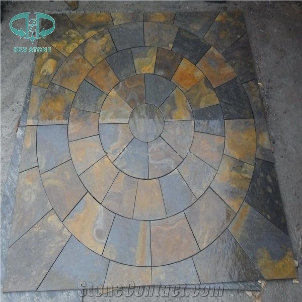 Rusty Round/Circular Shape Floor Tile Covering,Landscaping Paver Tile Cladding, China Multicolor Slate Flagstone
