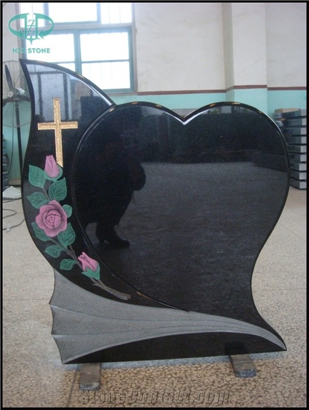 Shanxi Black Granite Angel with Heart Shape Monument, Headstone