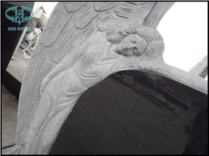 Shanxi Black Granite Angel with Heart Tombstone