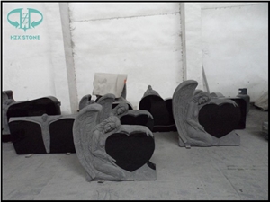 Shanxi Black Granite Angel with Heart Tombstone