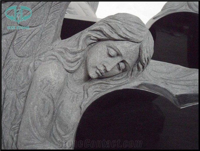 Shanxi Black Granite Tombstone & Monument,Memorials,Gravestone & Jesus Sculpture Cross Headstone Produce for Poland Client