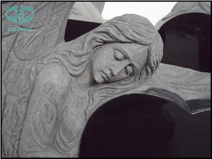 Shanxi Black Granite Tombstone & Monument,Memorials,Gravestone & Jesus Sculpture Cross Headstone Produce for Poland Client