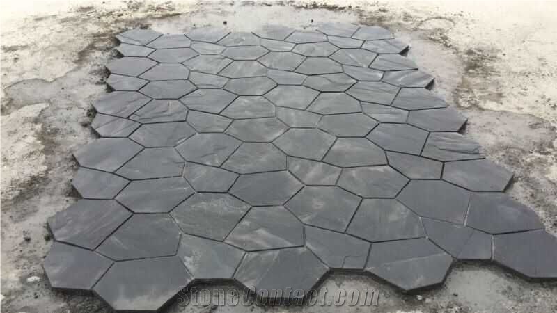 Black Slate Stone Flagstone, Slate Paving Stone, Natural Stone Flooring