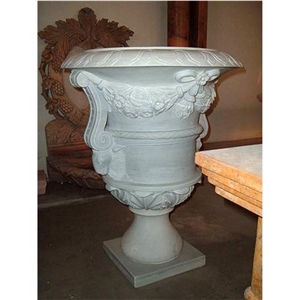 China White Marble Flower Pots ,Flower Stand Outdoor Planters Vase for Garden