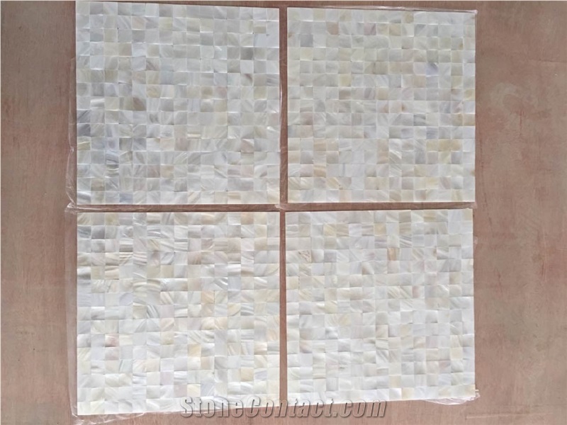 China White Pearl Shell Mosaic Wall Panel,Polished Mop Square Mosaic Pattern for Interior Decoraqtion