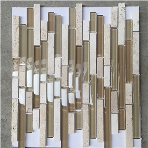 Glass Mix Travertine Mosaic Tile for Back Splash