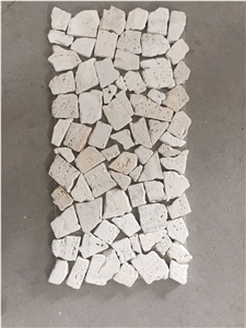 Irrgular White Travertine Chip Mosaic Tumbled Irregular Travertine for Floor Mosaic