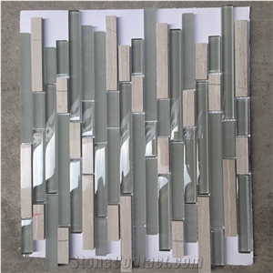 Marble Wooden Grey Mix Brown Glass Mosaic for Wall Strip Tile