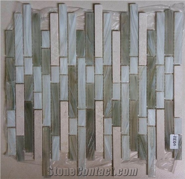Marble Wooden Grey Mix Brown Glass Mosaic for Wall Strip Tile