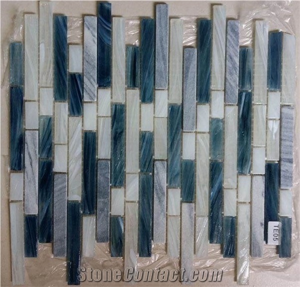 Marble Wooden Grey Mix Brown Glass Mosaic for Wall Strip Tile