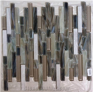 Marble Wooden Grey Mix Brown Glass Mosaic for Wall Strip Tile
