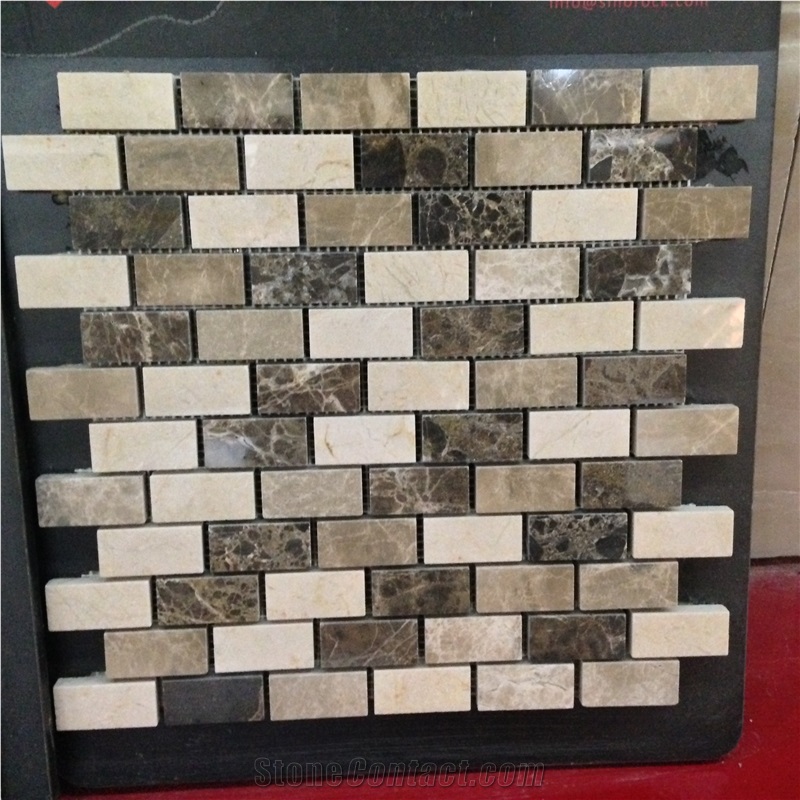 Mixed Marble Mini Brick Mosaic Crema Marfil Subway Mosaic Tile for Wall