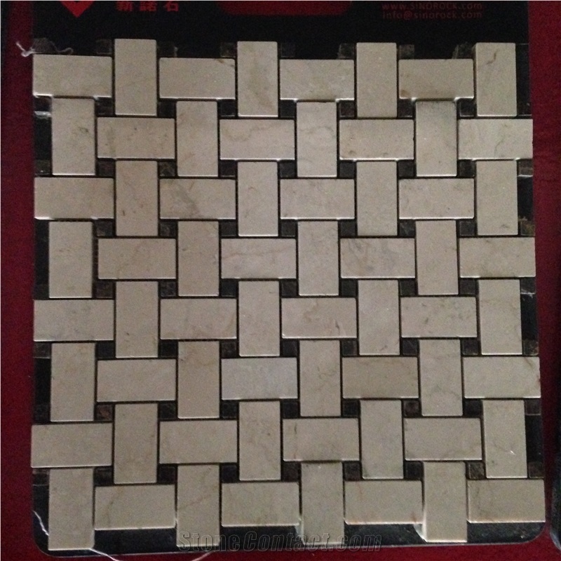Mixed Marble Mini Brick Mosaic Crema Marfil Subway Mosaic Tile for Wall