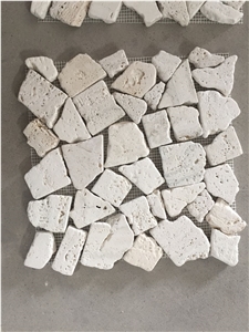 Tumbled Travertine Mosaic Tile White Travertine Pebble Mosaic for Floor