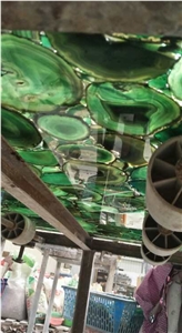 Natural Top Luxury Stone Green Agate Slab, Semiprecious Stone Gemstone Stone, Transperant Countertop Intertior Wall Cladding High Polished