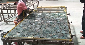 Natural Top Luxury Stone Green Agate Slab, Semiprecious Stone Gemstone Stone, Transperant Countertop Intertior Wall Cladding High Polished