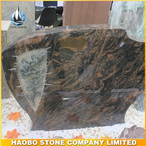Aurora Granite Headstone with Green Rose Inlayed