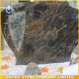 Aurora Granite Headstone with Green Rose Inlayed