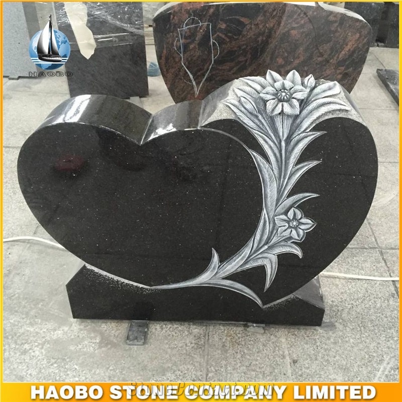 Black Galaxy Granite Heart Shaped Headstone