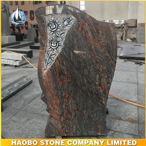 Columbia Red Granite Headstone, High Quality Gravestone with Rose Carving, Hand Carved Rose Headstones, Upright Monuments, Rose Carving Tombstones