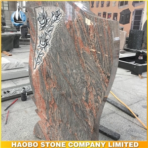 Columbia Red Granite Headstone, High Quality Gravestone with Rose Carving, Hand Carved Rose Headstones, Upright Monuments, Rose Carving Tombstones