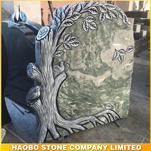 Green Marble Tree Carving Headstone