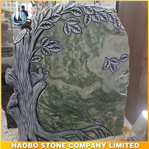 Green Marble Tree Carving Headstone