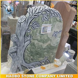 Green Marble Tree Carving Headstone