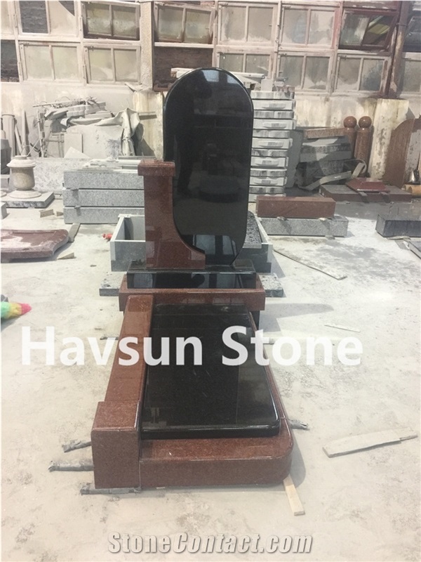 Indian Red and Black Memorial Monuments Tombstone Gravestone for Cemetry