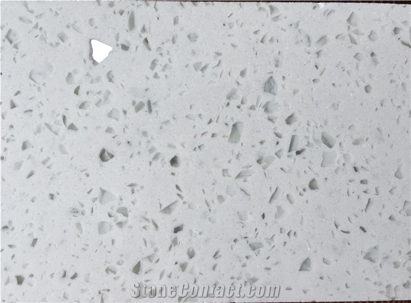 Economic White with Mirrors Quartz Stone Slab, White Solid Surface Engineered Stone