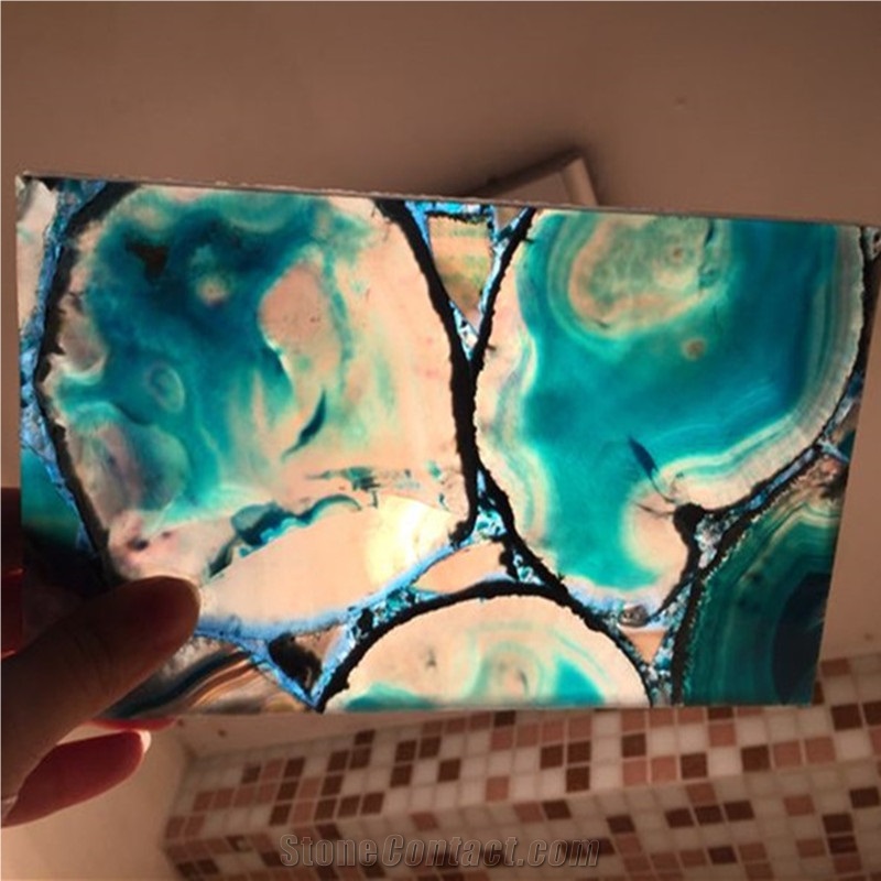 Backlit Interior Wall Decoration Gemstone Blue Agate Tile