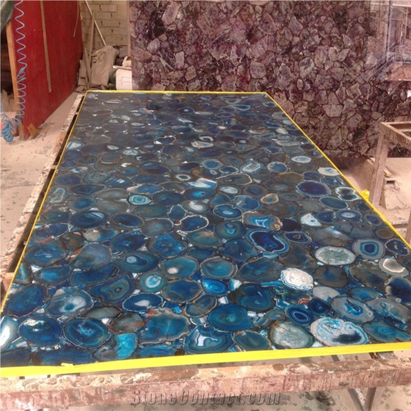 Backlit Interior Wall Decoration Gemstone Blue Agate Tile