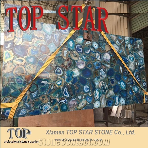 Backlit Interior Wall Decoration Gemstone Blue Agate Tile