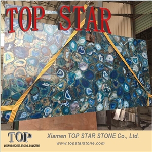 Backlit Interior Wall Decoration Gemstone Blue Agate Tile
