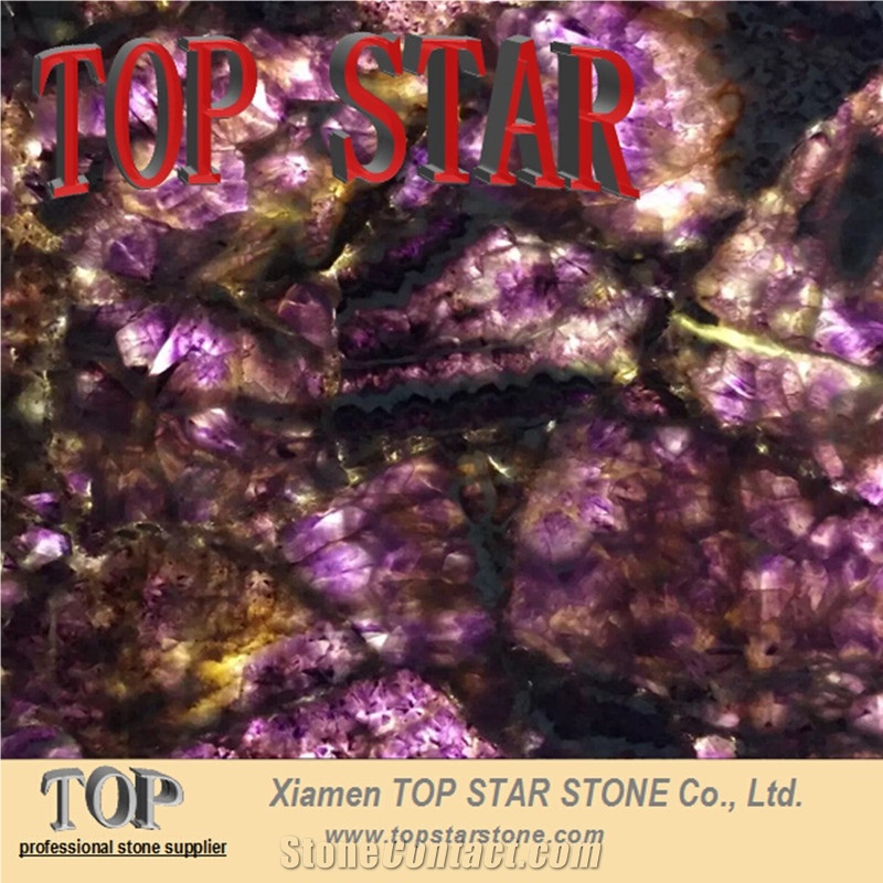 Lilac Gemstone Slab Backlit Natural Amethyst for Vanity Tops