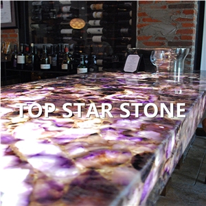 Lilac Gemstone Slab Backlit Natural Amethyst for Vanity Tops
