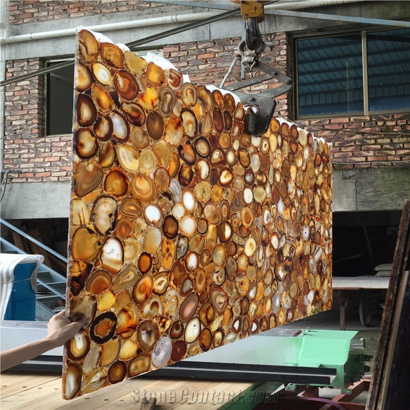 Translucent Browne Bronze Color Agate Backlit Semiprecious Stone Slabs