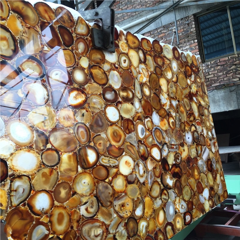 Translucent Browne Bronze Color Agate Backlit Semiprecious Stone Slabs