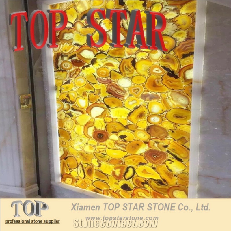 Yellow Gemstone Backlit Yellow Semiprecious Agate Stone Wall Background