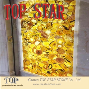 Yellow Gemstone Backlit Yellow Semiprecious Agate Stone Wall Background