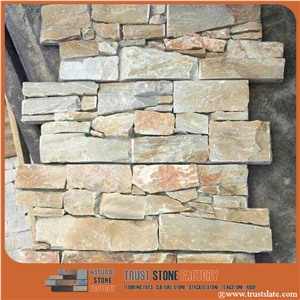 Beige Yellow Golden Quartzite Cement Ledgestone Panel Veneer