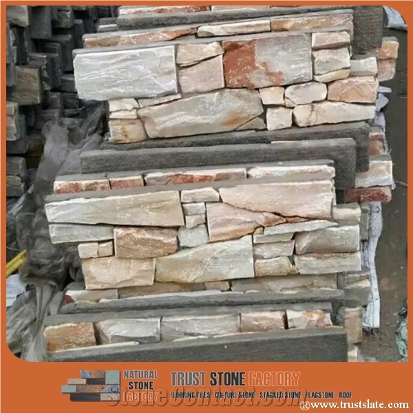Beige Yellow Quartzite Cement Ledgestone Panel Veneer