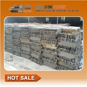 Black Quartzite Stacked Stone Tile,Exteria Stacked Stone Veneer,Real Stacked Stone