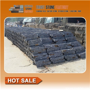 Black Quartzite Stone Wall Tile,Landscape Stone Wall,Decoration Stone Wall from China