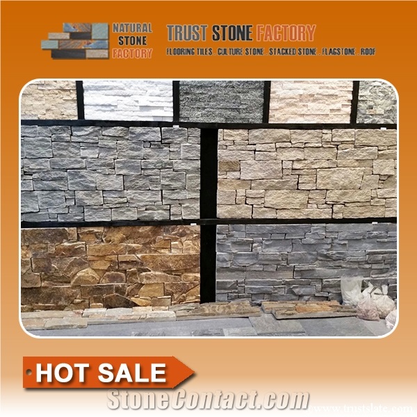 Brown Gray Quartz Wall Stone Panel Veneer