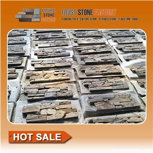 Cultural Stone Facade,Brown Quartzite Stacked Stone Veneer,Wall Cladding,Ledge Stone,
