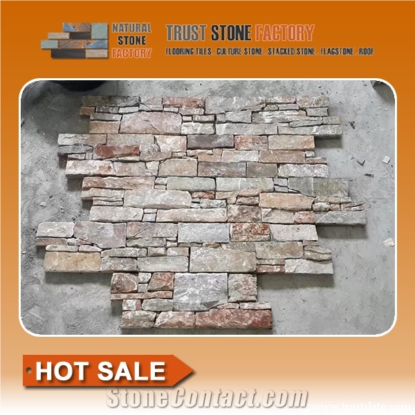 Culture Stone,Brown Quartzite Veneer Panel Ledge Stone,Stacked Stone,Wall Cladding Stone,Fireplace Decoration,